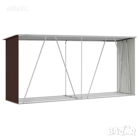 vidaXL Навес за дърва, поцинкована стомана, 330x84x152 см, кафяв, снимка 8 - Дърва за огрев - 56147679