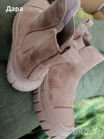дамски бежови боти, велур , снимка 3 - Дамски боти - 53042341
