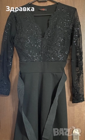 Стилна  черна  рокля  с дантел, снимка 2 - Рокли - 52870430