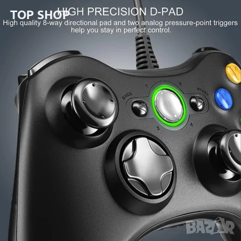 USB кабелен компютърен джойстик геймпад за Xbox 360, снимка 4 - Джойстици и геймпадове - 49426011