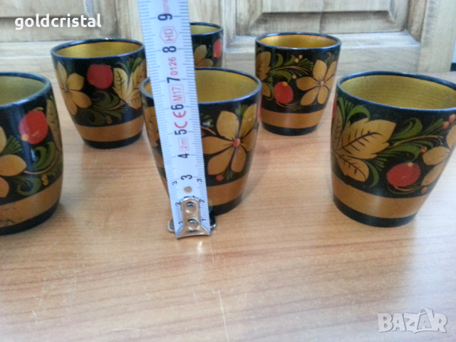 Руски дървени чашки чаши хохлома рисувани, снимка 5 - Други ценни предмети - 36553520