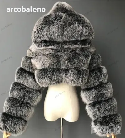 Късо дамско палто от изкуствен косъм с качулка и дълъг ръкав, 6цвята , снимка 2 - Якета - 47558790