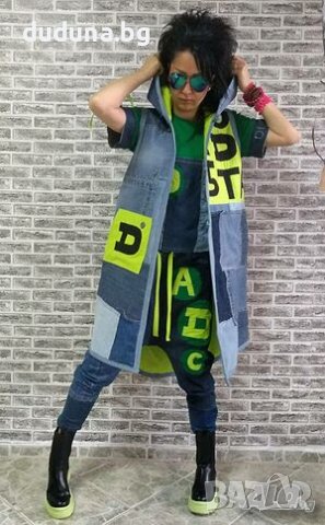 Чаровен дънков елек с електриково зелено!, снимка 4 - Елеци - 37890156