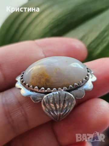 Старинен сребърен пръстен с Ахат
