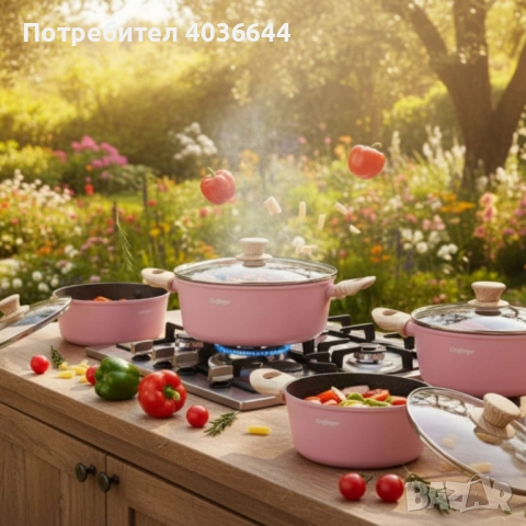 Cheffinger - Розов комплект тенджери, с мраморно покритие, здравословно готвене без залепване, снимка 4 - Съдове за готвене - 51947628