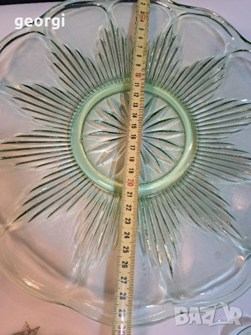 стъклено плато за торта със 6 чинийки от цветно зелено стъкло 28/3, снимка 6 - Други - 51873530