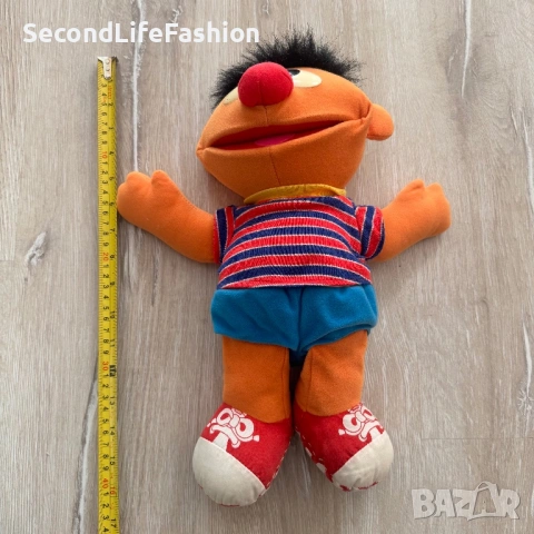 Винтидж плюшена кукла Tyco Tickle Me Ernie от 1996 г. Улица Сезам размер 16 инча, без механизъм, снимка 5 - Кукли - 53257452