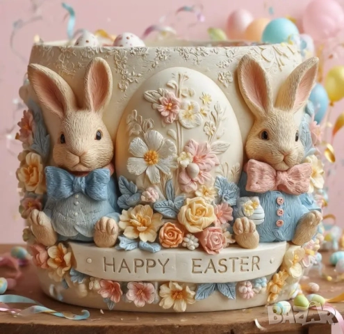 Силиконов молд кашпа Великден зайци, снимка 5 - Форми - 52211571