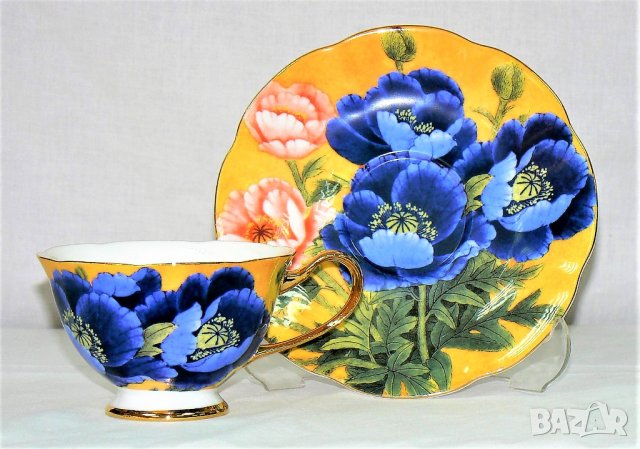 Чаши с чинийки с  цветя от костен порцелан 