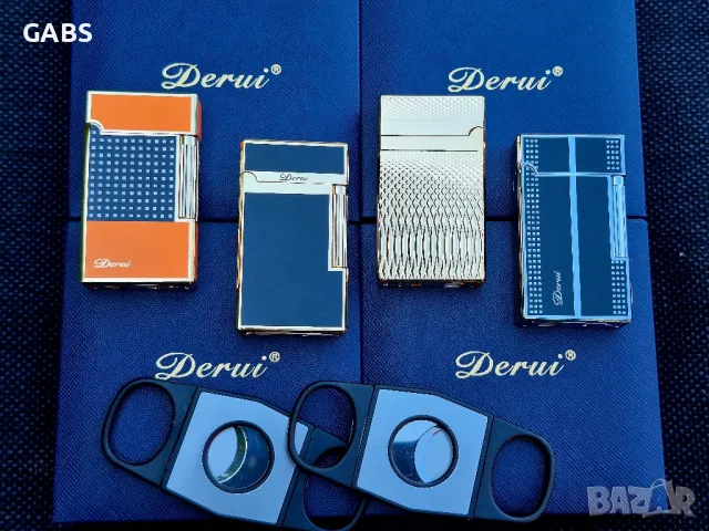 Луксозна газова запалка Derui с подарък резачка за пури,четири цвята, снимка 13 - Запалки - 50298940