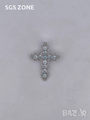 Кръст със естествен Скай Блу ТОПАЗ , снимка 6 - Колиета, медальони, синджири - 53018111