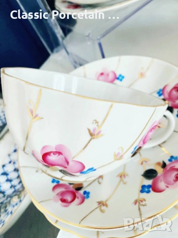 Чаен сервиз с розички и златна мрежа, ЛФЗ СССР Ленинградски порцеланов завод (ЛФЗ), снимка 5 - Сервизи - 53084260