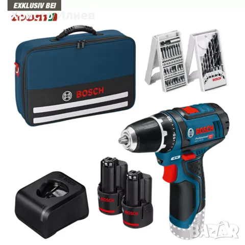 Акумулаторен винтоверт BOSCH GSR 12V-15 Professional 2 x 2,0 Ah батерии зарядно аксесоари чанта, снимка 9 - Винтоверти - 49466419