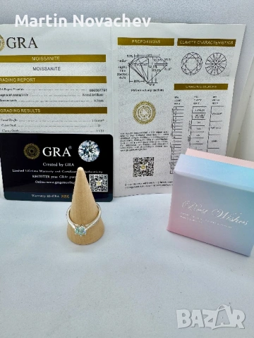 Сребърен пръстен с мойсанит (Диамант) 1 карат, снимка 2 - Пръстени - 53991553