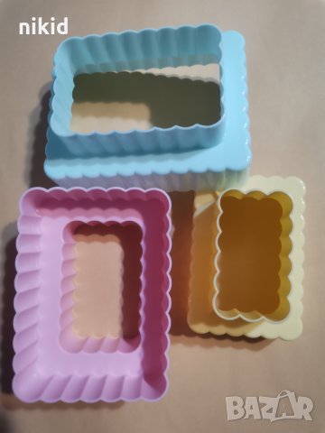 3 бр правоъгълник пластмасови двустранни форми резци рамки рамка табели сладки тесто бисквитки форми, снимка 1 - Форми - 33704281