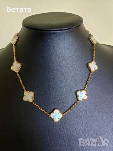 	Дамско колие с 10 детелини от бял седеф, Van Cleef & Arpels VCA, снимка 4 - Колиета, медальони, синджири - 54350536