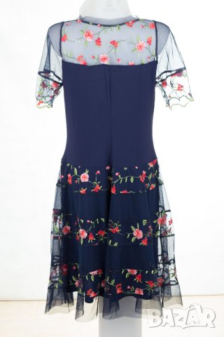 Тъмносиня рокля с тюл и бродерия Margo Collection - L/XL, снимка 3 - Рокли - 42633955