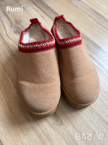 Уникални топли пантофи от овча кожа, вълна, платформа до глезена ! 37,5 н, снимка 4 - Чехли - 51229254