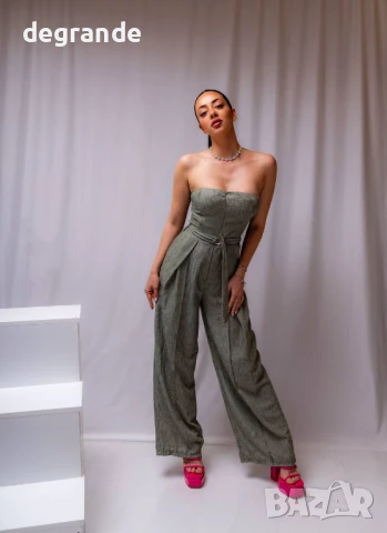 Елегантен зелен панталон с коланче и ефектно бюстие