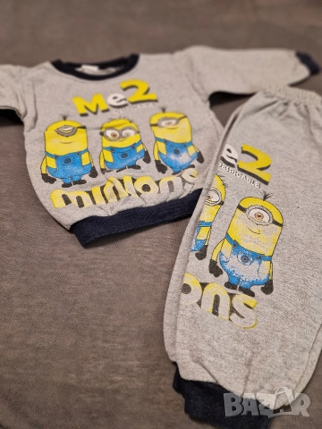9-12м 80см Комплект блуза с дълъг ръкав и долница, миньони, без следи от употреба 