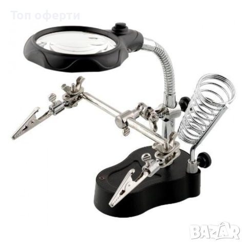 TE-801 Tryway 3.5X 12X LED помощна ръка, лупа, скоба, стъклен обектив с запояваща LED стойка за ютия, снимка 2 - Части и Платки - 44465200