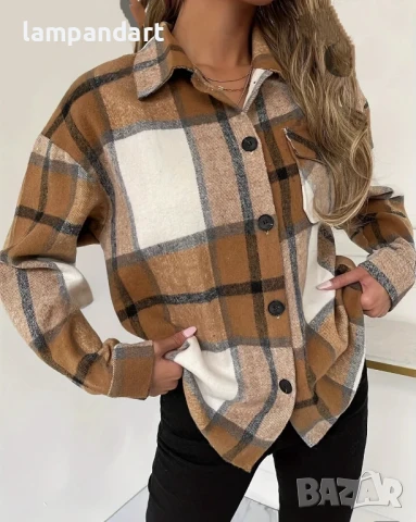 Вълнена риза каре в бежово, снимка 3 - Ризи - 50587025