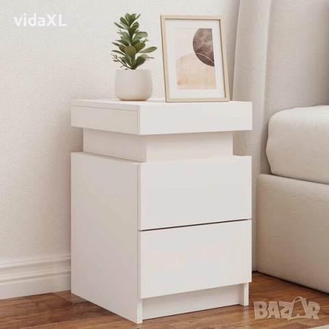 vidaXL Нощни шкафчета с LED осветление, 2 бр, бели, 35x39x55 см（SKU:836750）, снимка 2 - Шкафове - 52980791