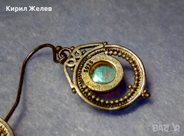 КЛАСИЧЕСКИ РЕТРО АРТ ДЕБЕЛО ПОСРЕБРЕНИ МЕДНИ ОБЕЦИ с ЦВЕТНО ВЕНЕЦИАНСКО СТЪКЛО и ПЕЧАТ S925 49956, снимка 12 - Обеци - 50136084