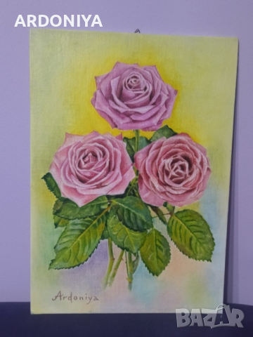 Рози картина маслени бои, снимка 3 - Картини - 44605977