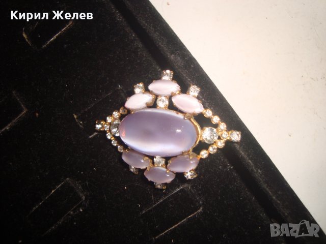 СКЪПОЦЕННА СТАРИННА БРОШКА с БОХЕМСКИ КРИСТАЛ и БЛАГОРОДНИ КАМЪНИ КОТЕШКО ОКО ЕФЕКТ и ПОЗЛАТА 14949, снимка 5 - Антикварни и старинни предмети - 30701248