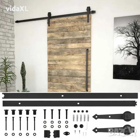 vidaXL Комплект механизъм за плъзгаща врата SKIEN 200 см стомана черен, снимка 2 - Интериорни врати - 56146067