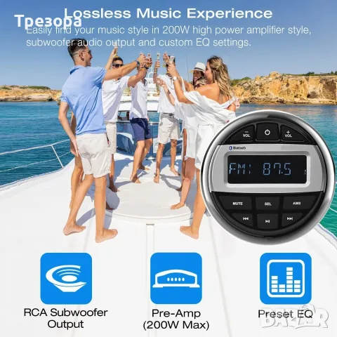 Trem Морски мултимедиен плейър, ATV, Bluetooth, FM радио, 1 x USB, 4x50W LED дисплей, снимка 2 - Аудиосистеми - 56201055