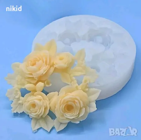 Рози с листа венец силиконов молд форма фондан шоклад смола декор, снимка 4 - Форми - 50194294