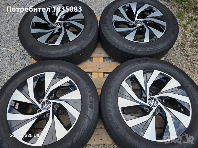 Лети джанти 16ки 5х112 VW + летни гуми 215/60/16 GoodYear, снимка 2 - Гуми и джанти - 56264935