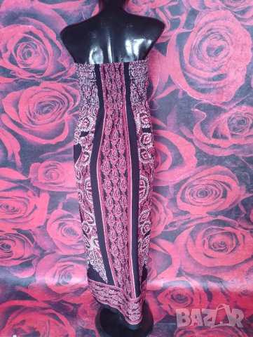 Цикламено-черно-розова дълга лятна рокля бюстие С/М, снимка 4 - Рокли - 42649592