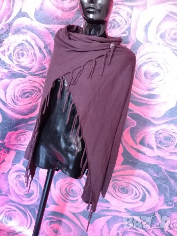 Тъмно лилава жилетка с ресни тип пончо с ръкави С, снимка 5 - Жилетки - 37921480