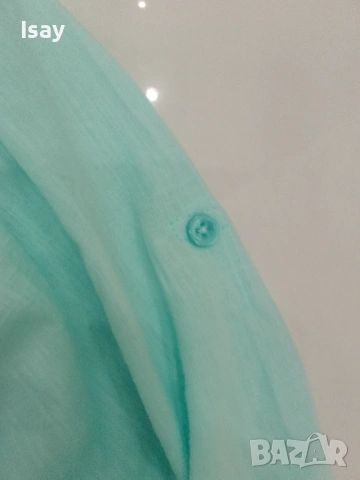 Мъжка риза с качулка ЛОРО ПИАНА минт цвят 75% лен 25% памук, снимка 4 - Ризи - 53919308