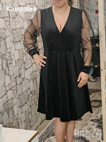 къса черна рокля с тюлени ръкави. , снимка 2 - Рокли - 54056811