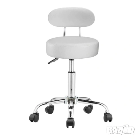 Козметична табуретка с облегалка - Бяла медицинска табуретка с колелца, снимка 2 - Фризьорски столове - 53076974