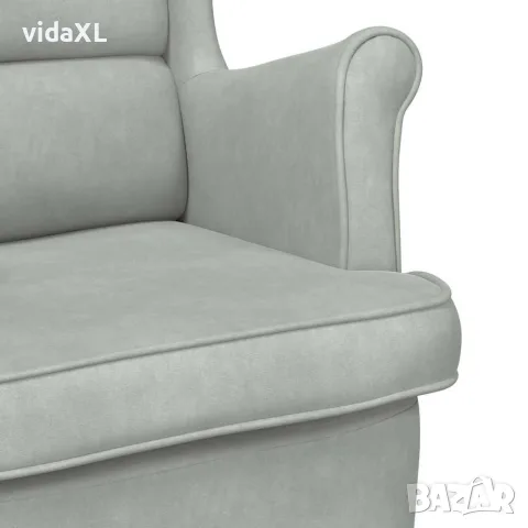 vidaXL Люлеещ се стол с облегалка, светлосив кадифе и масивно дърво, снимка 7 - Столове - 56146908