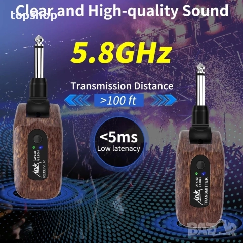 Нов AKLOT Безжичен предавател на китара приемник набор 5.8G Hz Вградена акумулаторна литиева батерия, снимка 3 - Друга електроника - 51563015