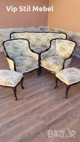 Френска холна гарнитура с гобленова дамаска , снимка 6 - Дивани и мека мебел - 52790049