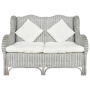 2-местен диван, сив, естествен ратан и лен, снимка 1 - Дивани и мека мебел - 44679172