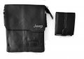 Комплект елегантна мъжка кожена чанта JEEP от екожа плюс портфейл от естествена
