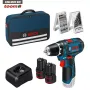 Акумулаторен винтоверт BOSCH GSR 12V-15 Professional 2 x 2,0 Ah батерии зарядно аксесоари чанта, снимка 9