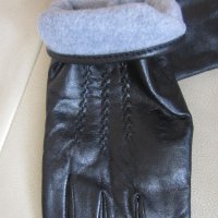 Черни мъжки кожени ръкавици с подплата от естествена кожа,, снимка 5 - Ръкавици - 31594713