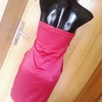 Цикламено-черна къса рокля бюстие от сатен С/М, снимка 3 - Рокли - 21230545