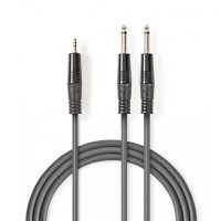 Кабел преходен за микрофон Nedis, професионален, 3,5mm STEREO JACK(м), 2x6,3mm MONO JACK(м), 5m, снимка 1 - Микрофони - 42335523