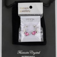 Висящи обеци Зайчета с розови кристали марка Fantastic Crystal , снимка 1 - Обеци - 38467981