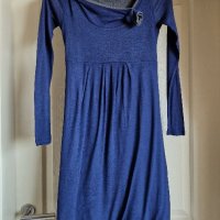 Плетена синя рокля с качулка, снимка 1 - Рокли - 42388469